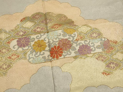 平和屋着物■訪問着　駒刺繍　雲取り花文　金彩　正絹　逸品　AABJ5080st