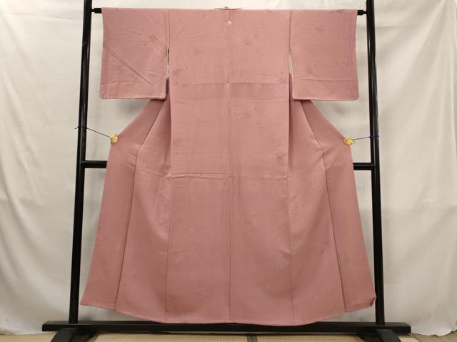 平和屋着物■上質な色無地　色紙重ね地紋　蘇芳色　正絹　逸品　AABJ5082st