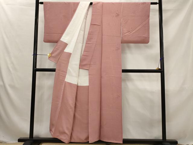 平和屋着物■上質な色無地　色紙重ね地紋　蘇芳色　正絹　逸品　AABJ5082st