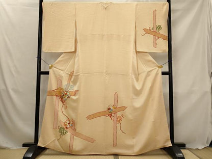 平和屋着物■訪問着　駒刺繍　蔦の葉花文　金糸　正絹　逸品　AABJ5091st