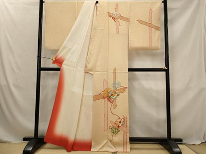 平和屋着物■訪問着　駒刺繍　蔦の葉花文　金糸　正絹　逸品　AABJ5091st