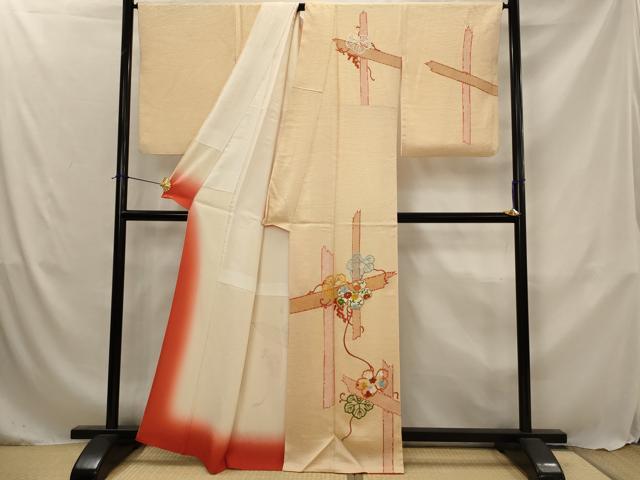平和屋着物■訪問着　駒刺繍　蔦の葉花文　金糸　正絹　逸品　AABJ5091st
