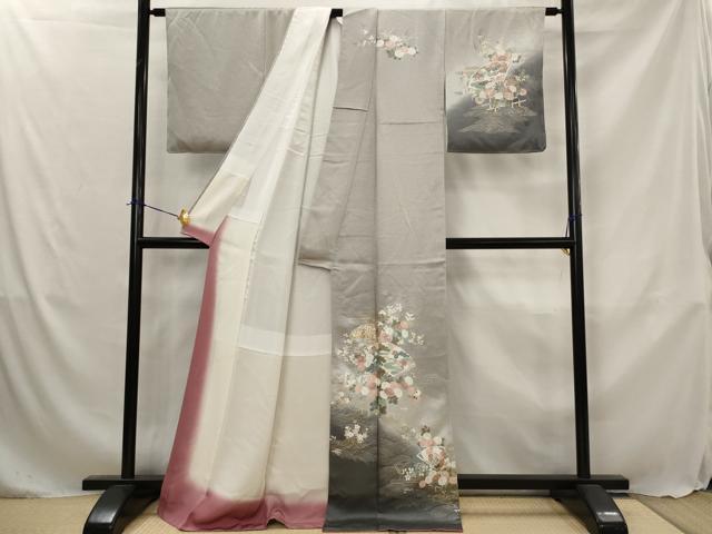 平和屋着物■訪問着　地紙花松文　暈し染め　銀彩　正絹　逸品　AABJ5100st