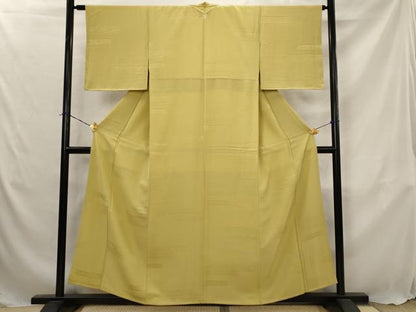 平和屋着物■上質な色無地　横段花地紋　芥子色　正絹　逸品　AABJ5102st