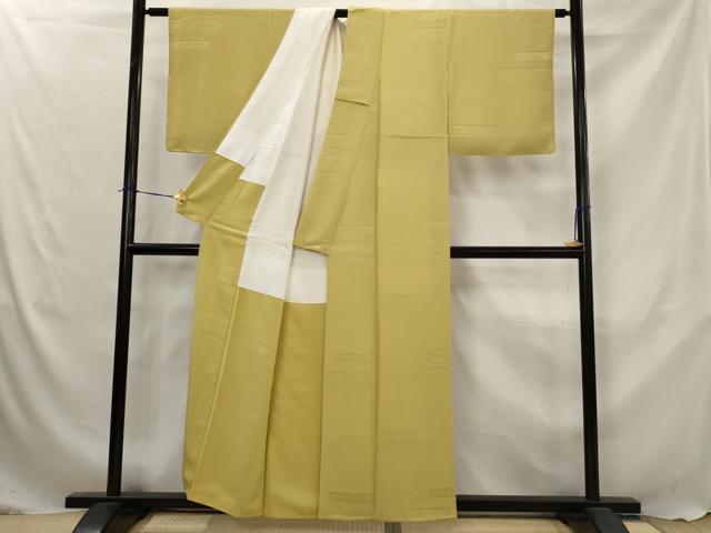 平和屋着物■上質な色無地　横段花地紋　芥子色　正絹　逸品　AABJ5102st