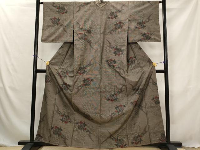 平和屋着物■本場大島紬　9マルキ　更紗花文　正絹　逸品　未使用　AABJ5104st