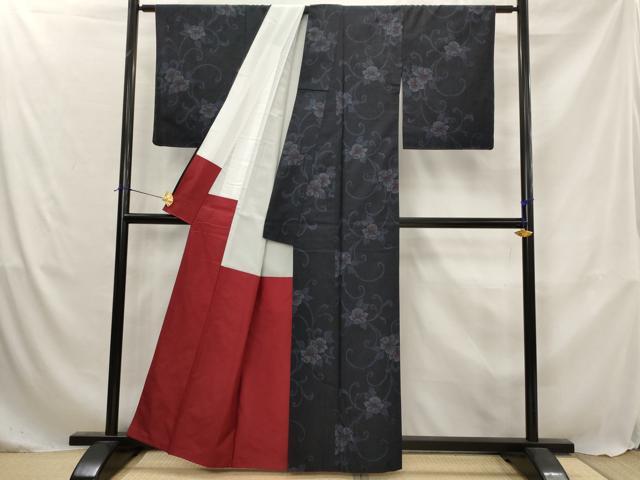 平和屋着物■上質な紬　花唐草文　正絹　逸品　AABJ5113st