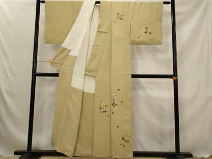 平和屋着物■訪問着　総刺繍　草花文　正絹　逸品　AABJ5116st