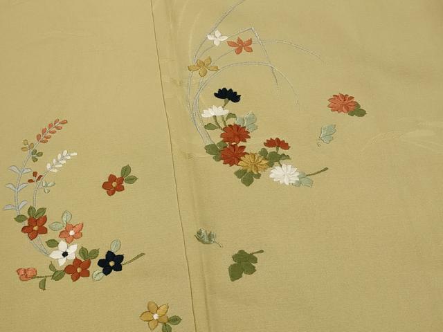 平和屋着物□訪問着 総刺繍 草花文 正絹 逸品 AABJ5116st