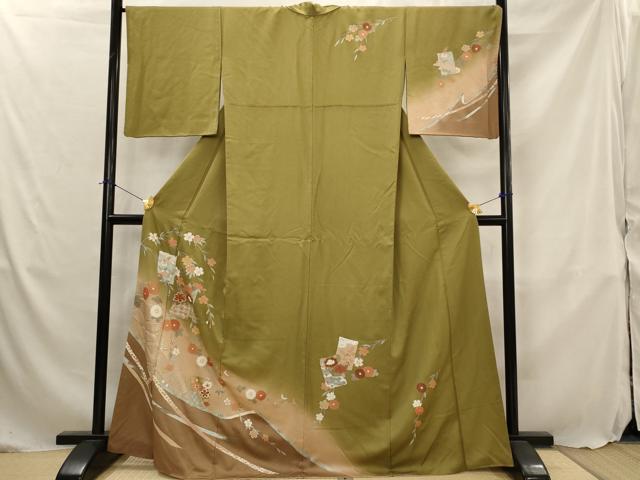 平和屋着物■訪問着　駒刺繍　色紙花文　暈し染め　金彩　正絹　逸品　AABJ5118st
