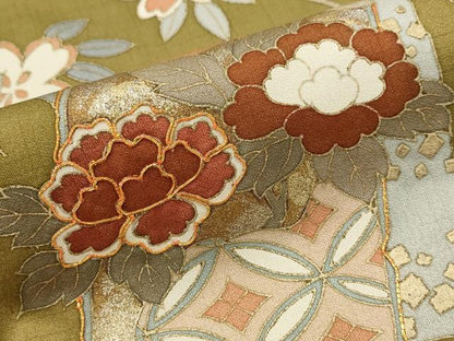 平和屋着物■訪問着　駒刺繍　色紙花文　暈し染め　金彩　正絹　逸品　AABJ5118st