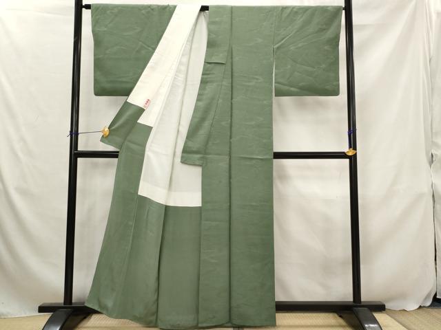 平和屋着物■上質な色無地　雲取り地紋　革色　正絹　逸品　AABJ5123st