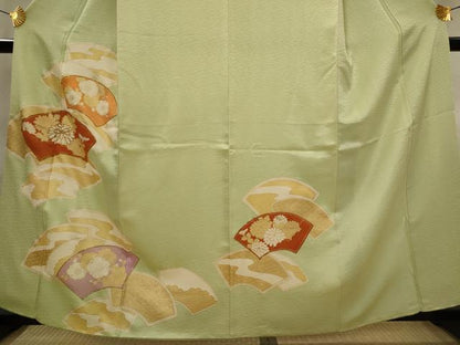 平和屋着物■訪問着　駒刺繍　地紙花文　金彩　正絹　逸品　AABJ5126st