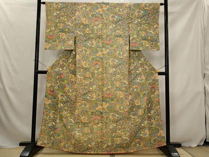 平和屋着物■上質な小紋　更紗花文　正絹　逸品　AABJ5137st