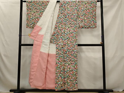 平和屋着物■上質な小紋　松竹梅楓尽くし　黒地　正絹　逸品　AABJ5142st