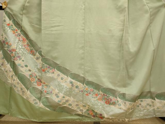 平和屋着物■豪華色留袖　駒刺繍　草花文　金糸　銀彩　正絹　逸品　AABJ5144st