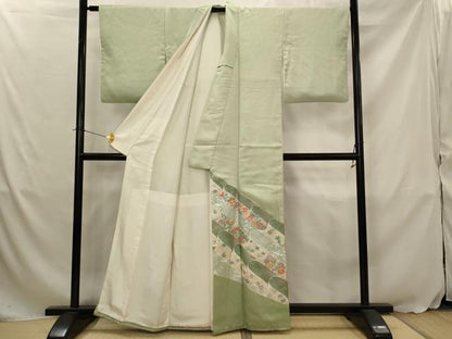 平和屋着物■豪華色留袖　駒刺繍　草花文　金糸　銀彩　正絹　逸品　AABJ5144st