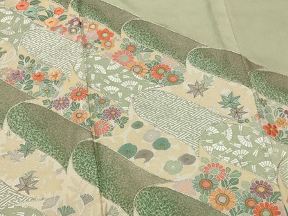 平和屋着物■豪華色留袖　駒刺繍　草花文　金糸　銀彩　正絹　逸品　AABJ5144st