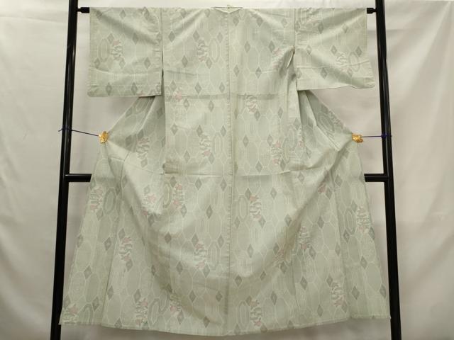平和屋着物▽上質な紬　単衣　亀甲草花文　正絹　逸品　AABJ5153st