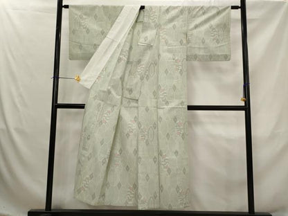 平和屋着物▽上質な紬　単衣　亀甲草花文　正絹　逸品　AABJ5153st