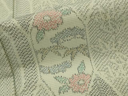 平和屋着物▽上質な紬　単衣　亀甲草花文　正絹　逸品　AABJ5153st