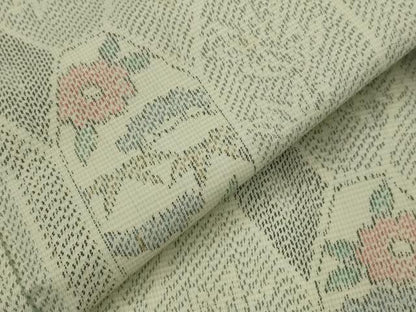 平和屋着物▽上質な紬　単衣　亀甲草花文　正絹　逸品　AABJ5153st