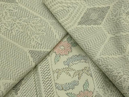 平和屋着物▽上質な紬　単衣　亀甲草花文　正絹　逸品　AABJ5153st