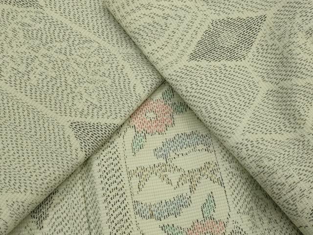 平和屋着物▽上質な紬　単衣　亀甲草花文　正絹　逸品　AABJ5153st