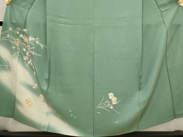 平和屋着物▽訪問着　単衣　糸巻花文　暈し染め　金彩　正絹　逸品　AABJ5154st