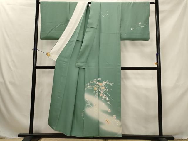 平和屋着物▽訪問着　単衣　糸巻花文　暈し染め　金彩　正絹　逸品　AABJ5154st