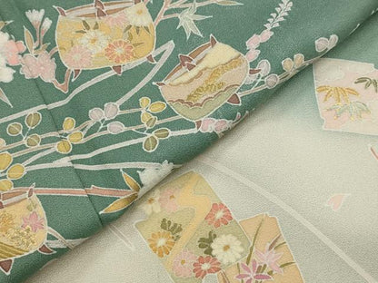 平和屋着物▽訪問着　単衣　糸巻花文　暈し染め　金彩　正絹　逸品　AABJ5154st