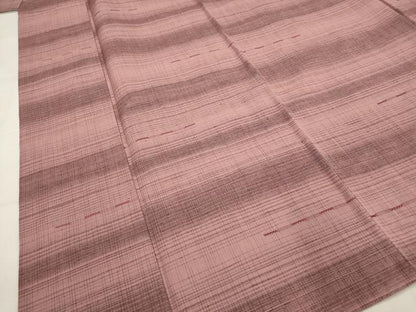 平和屋着物▽上質な紬　単衣　刺繍　横段文　正絹　逸品　AABJ5155st