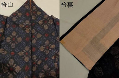 平和屋着物▽結城ちぢみ　単衣　花菱文　正絹　逸品　AABJ5158st