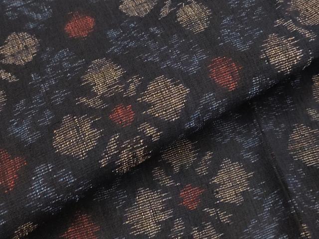 平和屋着物▽結城ちぢみ　単衣　花菱文　正絹　逸品　AABJ5158st