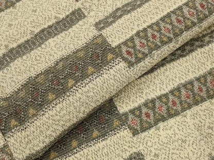 平和屋着物▽本塩沢　単衣　横段文　正絹　逸品　AABJ5159st