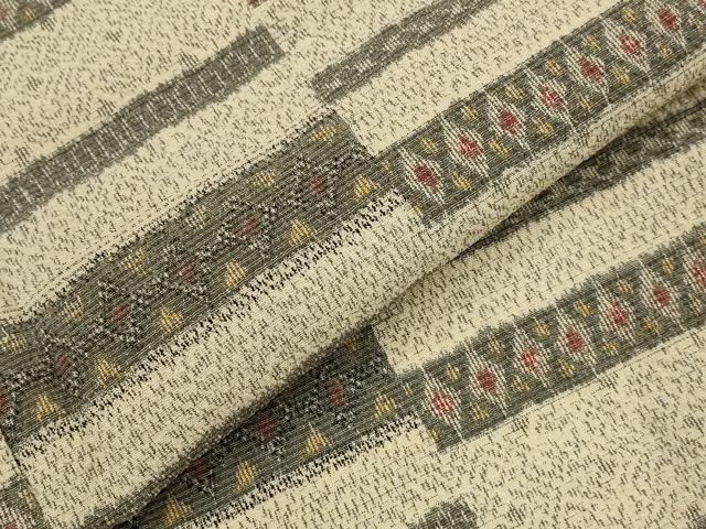 平和屋着物▽本塩沢　単衣　横段文　正絹　逸品　AABJ5159st