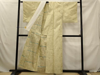 平和屋着物▽上質な紬　単衣　花菱文　正絹　逸品　AABJ5161st