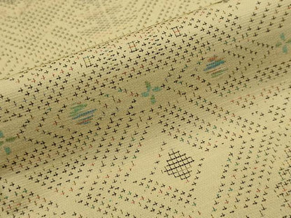 平和屋着物▽上質な紬　単衣　花菱文　正絹　逸品　AABJ5161st