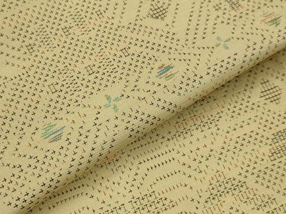 平和屋着物▽上質な紬　単衣　花菱文　正絹　逸品　AABJ5161st