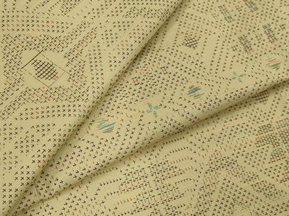 平和屋着物▽上質な紬　単衣　花菱文　正絹　逸品　AABJ5161st