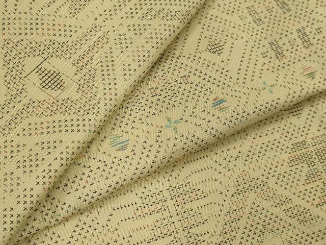平和屋着物▽上質な紬　単衣　花菱文　正絹　逸品　AABJ5161st