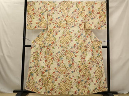 平和屋着物▽上質な小紋　単衣　楓　金彩　正絹　逸品　AABJ5164st
