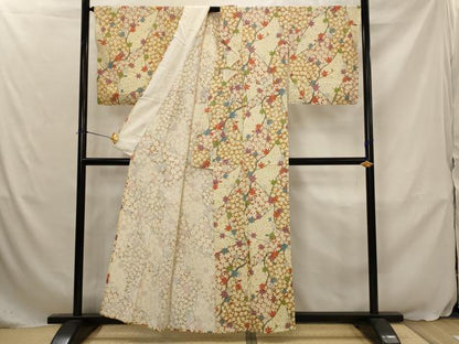 平和屋着物▽上質な小紋　単衣　楓　金彩　正絹　逸品　AABJ5164st