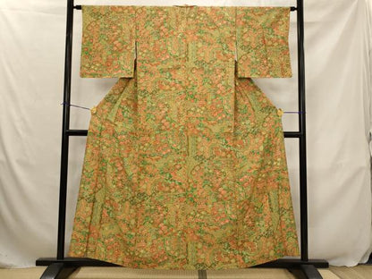 平和屋着物▽上質な小紋　単衣　鳳凰更紗花文　正絹　逸品　AABJ5165st