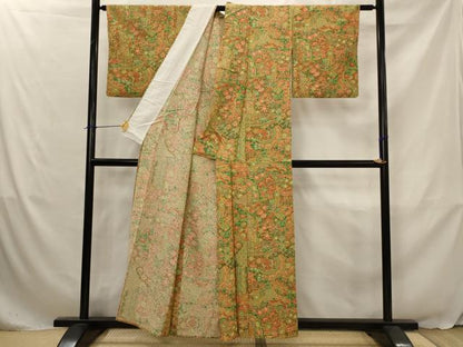 平和屋着物▽上質な小紋　単衣　鳳凰更紗花文　正絹　逸品　AABJ5165st