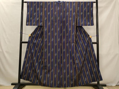 平和屋着物▽本場琉球絣　紬　単衣　間道　正絹　逸品　AABJ5166st