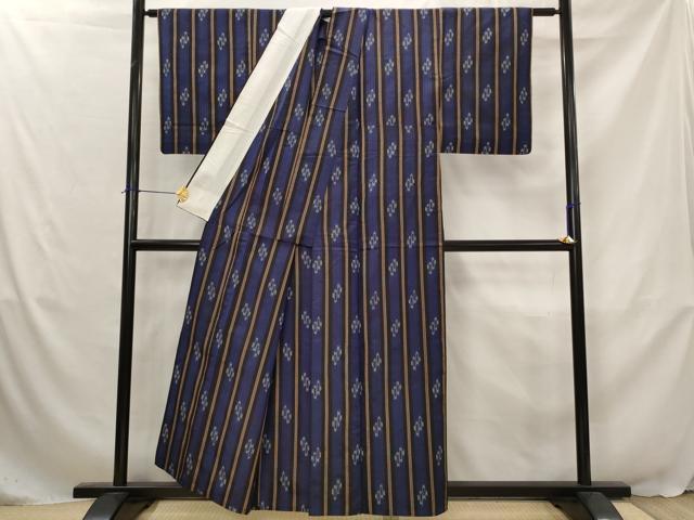 平和屋着物▽本場琉球絣　紬　単衣　間道　正絹　逸品　AABJ5166st