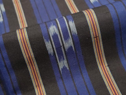 平和屋着物▽本場琉球絣　紬　単衣　間道　正絹　逸品　AABJ5166st