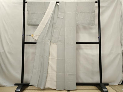 平和屋着物▽上質な色無地　単衣　流水地紋　灰青色　正絹　逸品　AABJ5167st