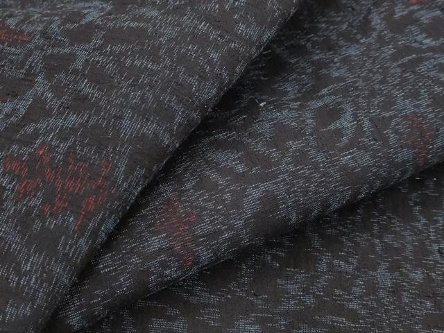 平和屋着物▽結城ちぢみ　単衣　更紗花文　正絹　逸品　AABJ5172st